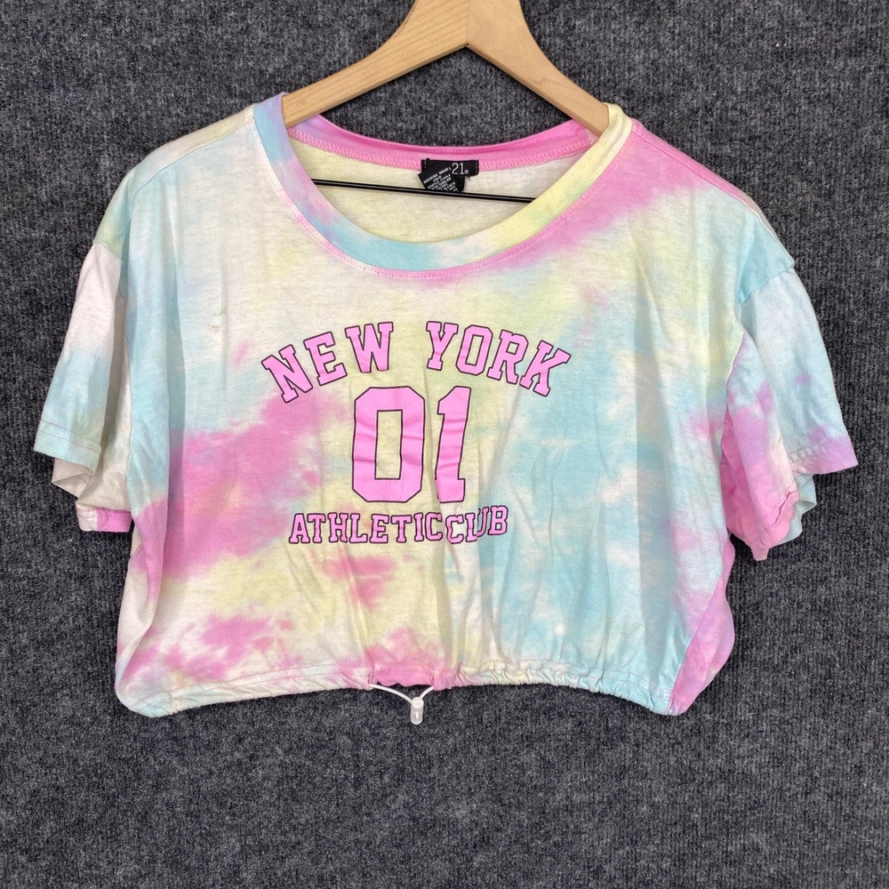 rue21 New York 01 Athletic Club Tie Dye Graphic Crop Top Large Pastel Pink Blue